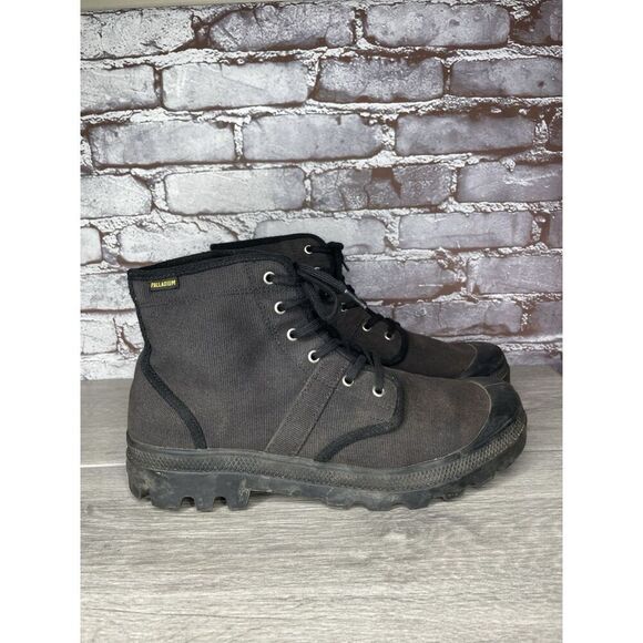 Palladium Black Canvas Fabric Turn Down Lace Up Combat Boots Men Sz 12M US/46EU main image 6